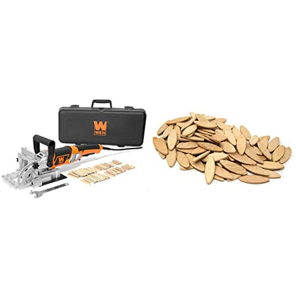 WEN JN8504 8.5-Amp Plate and Biscuit Joiner with Case and Biscuits & 0 Birch Wood Biscuits for Woodworking, 100 Pack (JN100B)