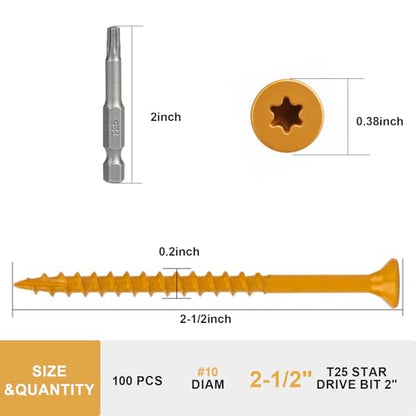 Deck Screws 2-1/2 Inch, Wood Screws #10×2-1/2", 100 Pcs, Tan - size: #10×2-1/2"