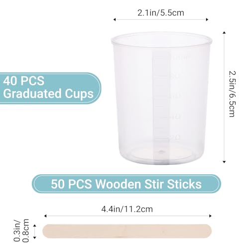 Gartful 90PCS Epoxy Mixing Cups Kit, 40PCS 100ml Disposable Graduated Cups Transparent Scale Cups with 50 Pack Wooden Stirring Sticks for Paint Mixing, Jewelry Making, Liquid Measuring - color: Clear cups+wooden stick, size: 100ml
