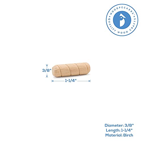 Wooden Dowel Pins 3/8 inch x 1-1/4 inch, Pack of 100 Spiral Dowel Joints for Woodworking, Furniture and Crafts, by Woodpeckers - size: 3/8 inch x 1-1/4 inch