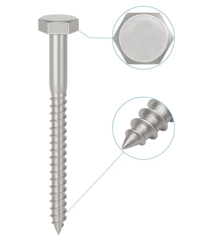 IMSCREWS 1/2 x 2 Hex Head Lag Screws, 304 Stainless Steel, Partially Threaded Heavy Duty Wood Bolts for Structural Framing, 5 pcs - size: 1/2" x 2"