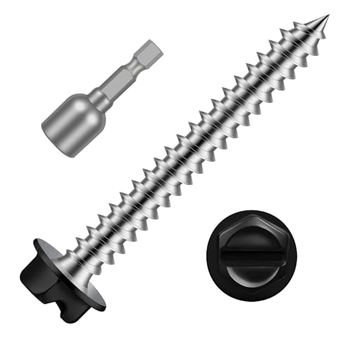 #8 x 2 Black Painted Hex Washer Head Self Tapping Screws, Self Piercing Gutter Screws, Socket Bit Included, 100 PCS - color: Black, size: #8 x 2"