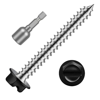 #8 x 2 Black Painted Hex Washer Head Self Tapping Screws, Self Piercing Gutter Screws, Socket Bit Included, 100 PCS - color: Black, size: #8 x 2"