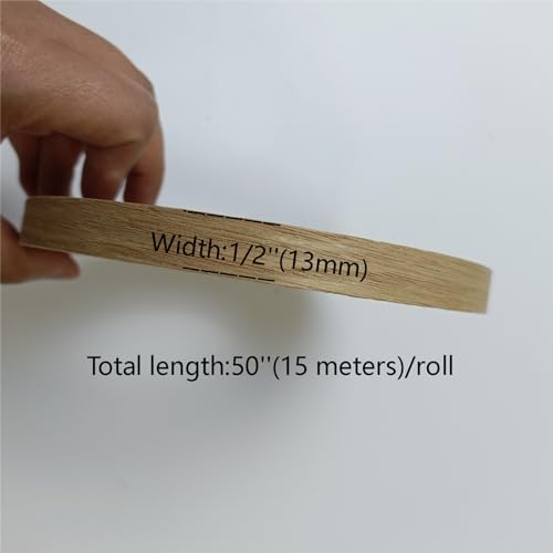 Real White Oak Wood Veneer Edge Banding Roll, 1/2 Inch ×50ft,Preglued Iron On Edging Band with Hot Melt Self Adhesive-Edgebanding Flexible Wood Tape for Laminate Furniture Repair