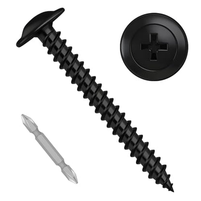 #8 x 1-1/2" Truss Head Fast Self Tapping Screws, Alloy Steel Wood Screws, Black Finish, Full Thread, Screwdriver Bit Included, 100 PCS - color: Black, size: #8 x 1-1/2"