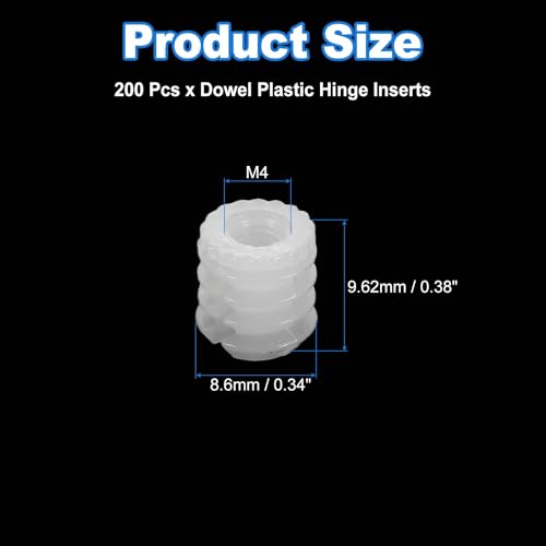 uxcell 200Pcs 0.34"x0.38" Hinge Dowels, Plastic Dowel Insert with Threaded for Cabinet Door Hinges Furniture Connections, White - size: 0.34"x0.38"