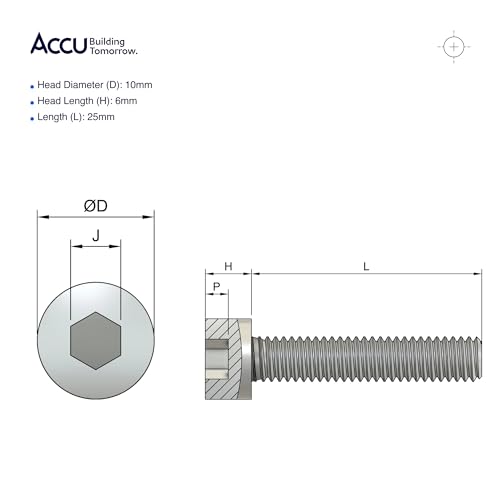 Accu - M6 x 25mm Full Thread Cap Head Screws (DIN 912) - High Tensile Steel (12.9) (Pack of 20) - color: High Tensile Steel (12.9), size: M6 x 25mm