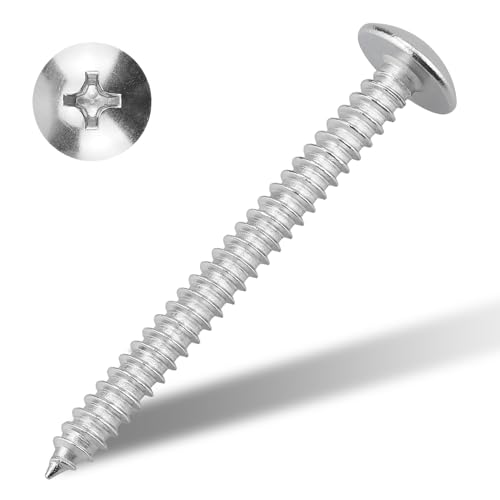 #4 x 1-1/4" Truss Head Wood Screw, Phillips Truss Head Self Tapping Sheet Metal Tek Screw, 18-8 Stainless Steel 304, Brgiht Finish, 100 PCS - size: #4 x 1-1/4"