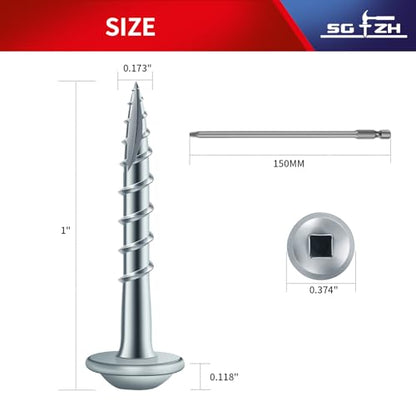 Pocket Hole Screws #8 x 1 Inch (190Pcs) 1lb. Carbon Steel, Zinc Plated, Washer Head, Coarse Thread, Square Drive,150MM Drive Bit Included - color: Zinc Plated, size: #8 x 1"