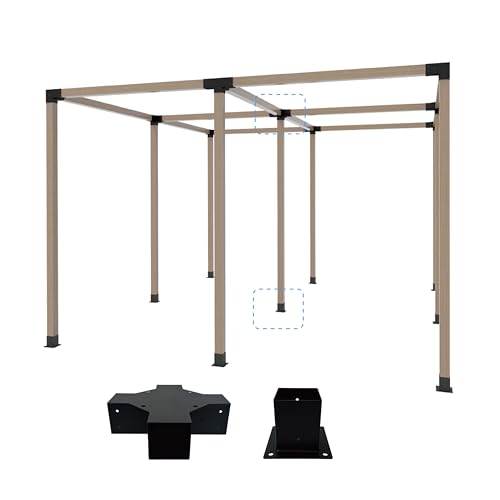 Pergola Bracket Kit 4x4, 1pcs 5-Way Corner Bracket and 1 Base, Used as The Middle Support of Large Awnings, for Connecting The Extended Pavilion Wood Beams of The Gazebo and Wood Stand Sheds - size: 4x4 Extension Middle 1pc + Base 1pc