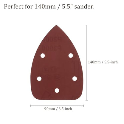 25pcs Mouse Sander Detail Sandpaper - [3000 Grit, 3.5" x 5.5"] Triangle Hook and Loop Assorted Sanding Pads Sheet for Wood Furniture Polishing Use | 5 Hole, Aluminum Oxide