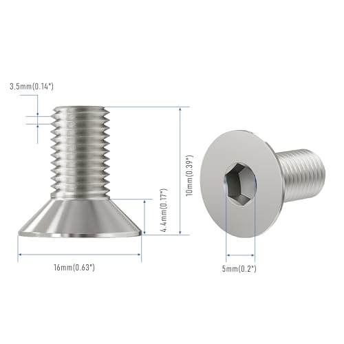 10 Pcs M8x10mm Flat Head Socket Cap Screws,Allen Hex Drive Type, 304 Stainless Steel countersunk Bolt, Full Threaded - size: M8x10mm /10 Pcs