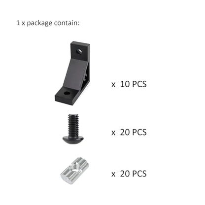 10 Sets 25, 10 Series Aluminum Extrusion Profile Bracket Heavy Duty 2525 1010 Corner Right Angle with Hardware T Slot Nut and Bolt Screw for 1" x 1" 1020 1 inch Extruded Aluminum Connector - style: 10 set heavy duty with m6