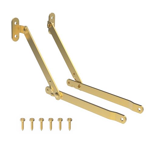 Heavy Duty Brass Plated Lid Stay - One Pair - Lid Support Hinges for Drop Front Desk, Trunk, Chest - SH2-SB - color: Brass