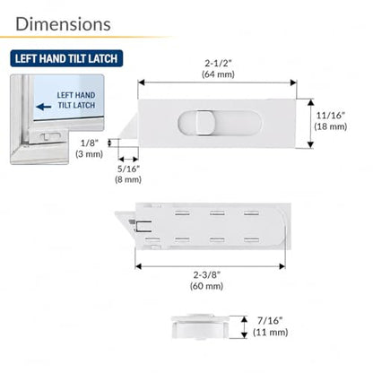 Brixwell 85 Series Left-Hand Snap-in Tilt Latch for Tilt-in Windows, White Plastic, 2-3/8 in Back Cutout Length x 11/16 in Width x 7/16 in Height, Window Sash Replacement Part, Pack of 2 - size: 2, style: Left