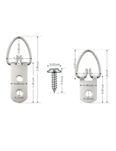 (2 Sizes, 140PCS) D-Ring Picture Hangers with Screws Kit,Heavy Duty - color: Silver