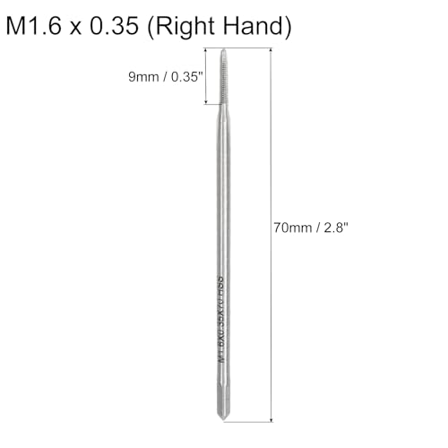uxcell Metric Thread Tap M1.6 x 0.35 H2 70mm Extra Long Straight Flute - size: M1.6 x 0.35 x 70mm