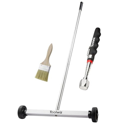 Toolwiz 17" Rolling Magnetic Sweeper with Telescopic Magnetic Pick Up Tool - size: 17 Inches Set