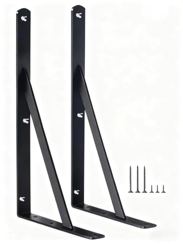2 Pack L14 x H 10" Black Heavy Duty Shelf Brackets with Screws Metal Shelf Brackets Shelf Support Angle Brackets for Shelves L Brackets Heavy Duty Floating Shelf - size: 14''x10'', style: 2 Pack-Black