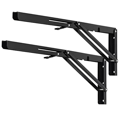 YUMORE 22 Inch Folding Shelf Bracket, Heavy Duty L Bracket, Black, 2 Pack - color: Black, size: 22 Inch