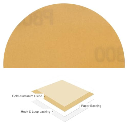 50pcs No Hole Sanding Discs- [ 3 Inch 800 Grit ] Round Hook and Loop Grip Sanding Pads Sheet Sandpaper for Automotive Woodworking Metal Polishing Use| Gold, Aluminum Oxide - size: 800 grit