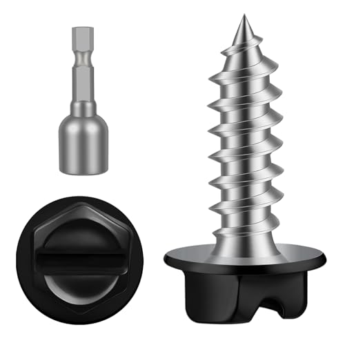 #8 x 5/8" Black Painted Hex Washer Head Self Tapping Screws, Self Piercing Gutter Screws, Socket Bit Included, 100 PCS - color: Black, size: #8 x 5/8"