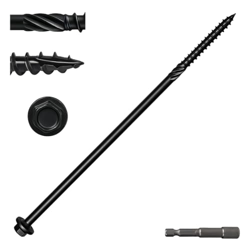 Lag Screws 10 Inch, #14 x 10 Structural Wood Screws, 50Pcs Heavy Duty Construction Screws, Long Deck Timber Screws, Hex Washer Head, Black Rust Resistant Coated, Hex Socket Included - size: #14 x 10