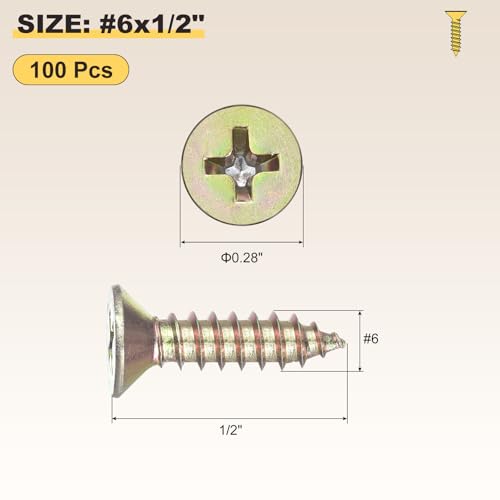 METALLIXITY 100Pcs #6x1/2 Countersunk Phillips Wood Screws Carbon Steel - color: Colorful, size: #6x1/2"