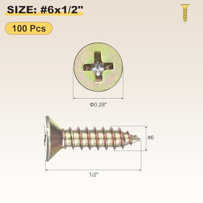 METALLIXITY 100Pcs #6x1/2 Countersunk Phillips Wood Screws Carbon Steel - color: Colorful, size: #6x1/2"