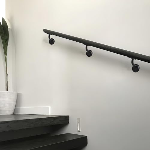 khtumeware 6 Pack Matte Black Hand Rail Bracket Heavy Duty Hardware for Stairways, Home or Office Stair Support Handrail Brackets - style: Matte Black