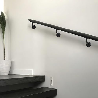 khtumeware 6 Pack Matte Black Hand Rail Bracket Heavy Duty Hardware for Stairways, Home or Office Stair Support Handrail Brackets - style: Matte Black