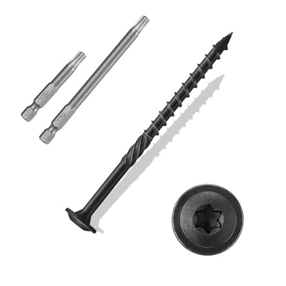 Lag Screws #14×4", 100PCS Heavy Duty Construction Screws, Rust Resistant, Washer Head, Black Coated External Wood Screws, Trusss Lag Screws, 2PCS T30 Star Bit Included - size: #14×4″