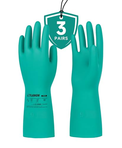 LANON 3 Pairs Nitrile Chemical Resistant Gloves,Flocked Liner,Green,Large - size: Large (Pack of 3)