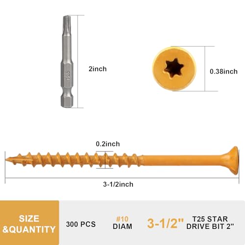 Deck Screws 3-1/2 Inch, Wood Screws #10×3-1/2", 300 Pcs, Tan - size: #10×3-1/2