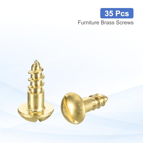 MECCANIXITY 35 Pcs Brass Screws, M4 x 10mm Solid Slotted Round Head Self-Tapping Wood Screw Fasteners for Woodworking Furniture Repair Photo Frame Drywall Home Appliances, Gold - size: M4 x 10mm