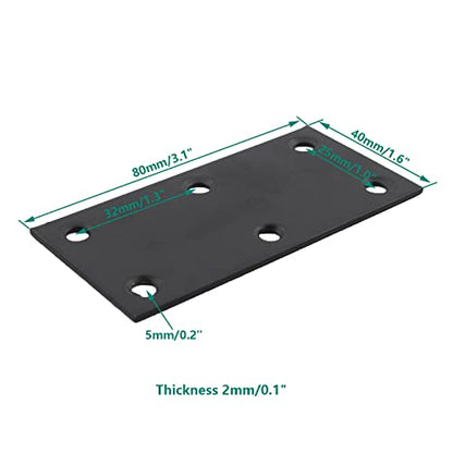 4 Pack Flat Straight Brace Brackets, ULIFESTAR Black Stainless Steel Mending Bracket Plate Metal Shelf Support Fixing Joining Plate for Furniture,Wood,Shelves,Cabinet with Mounting Screws - size: 80 x 40 x 2 mm