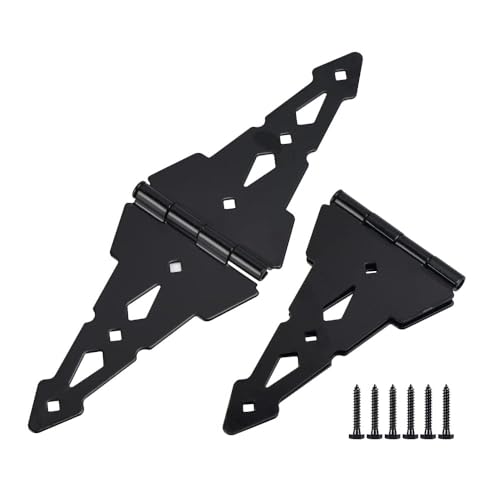 HOME MASTER HARDWARE 8" Heavy Duty Gate Hinges, 6 Pack Strap Hinges, Black