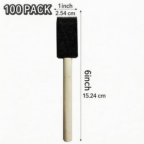 100 Pcs Foam Paint Brushes, Wooden Handle Sponge Brushes, 1 Inch - size: 100 Pcs