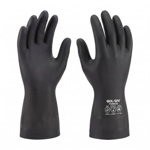 Black Neoprene Gloves, 26 Mil high dexterity work gloves, Reliable Chemical & Mechanical Resistance, for Petrochemical Paint & Water Treatment Workers, M - size: Medium