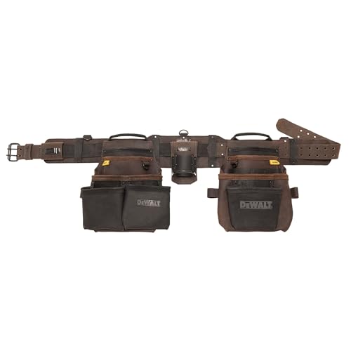 DEWALT Leather Tool Belt Organizer with 18 Pockets, Heavy Duty Construction (DWST550113) - size: One Size, style: Leather Tool Rig