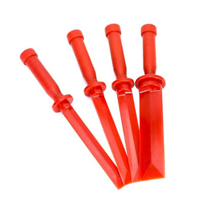 RLECS 4PCS Plastic Balance Block Shovel Blade Set Adhesive Removal Tool Red Chisel 18/21/25/35mm Nylon Soft Scraper Suitable for Trim Sticker Badges Caulking Paint Cleanup Work