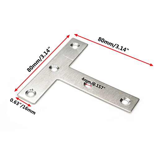 T Brackets 3.14" x 3.14" Stainless Steel Flat Repair Plate,10pcs - size: T Shape 80mm x 80mm 10pcs