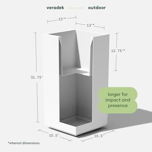 Veradek Block Series Pedestal Planter - Tall Rectangular Outdoor Planter - color: White, size: 32''H x 15.5''W -2 Pack