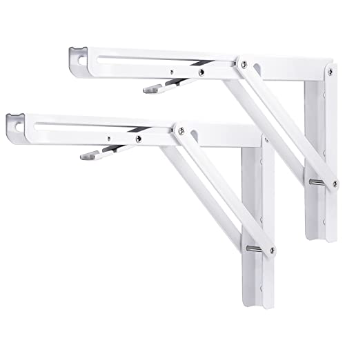 YUMORE Folding Shelf Brackets, 12 Inch Heavy Duty L Bracket, White, 2 Pack - color: White, size: 12 Inch