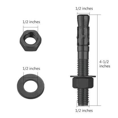 Wensilon 30Pcs 1/2x4-1/2 Inch Standard Fasteners for Heavy-Duty Black Wedge Anchors for Cement and Concrete - size: 1/2*4-1/2"