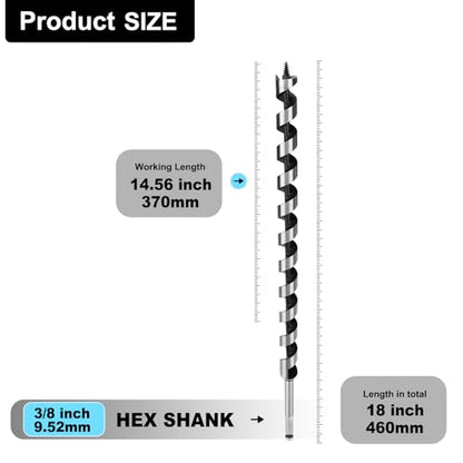 1-1/8" X 18" Auger Bit for Wood, 28x460mm Hex Long Auger Drill Bit - size: 1-1/8" (28mm)diameter, style: 18 inch / 460mm Length