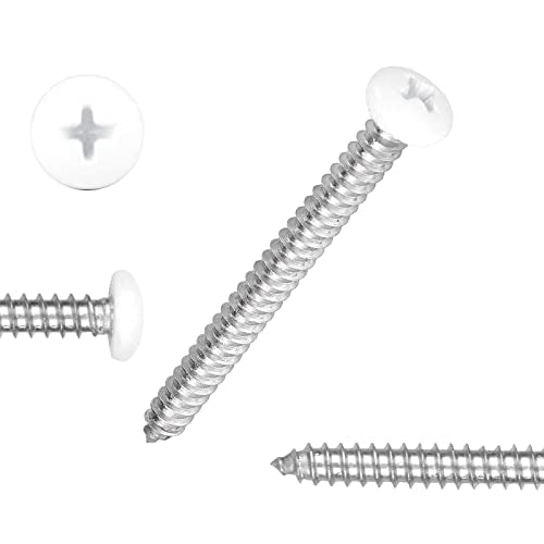 White Head 100 PCS #6x1-1/2(1.5 inch) Stainless Steel Phillips Pan Head Wood Screws,White Coated Screws Covers Head Wood Screws,Stainless Steel 18-8 A2(304) Screw,Home Screw Kit by QISHENG - size: #6 x 1.5 inch