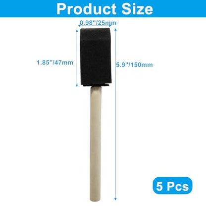 5 Pack 1 Inch Foam Paint Brushes, Black Sponge with Wooden Handle - size: 1 Inch