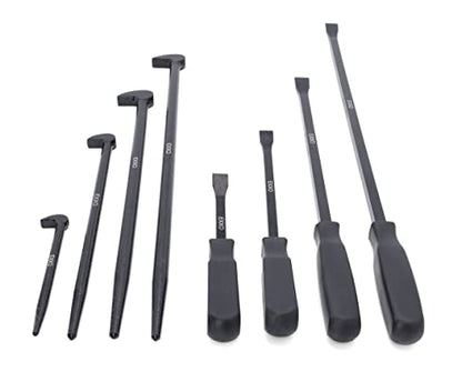 EXXO | 8-Piece Pry Bar Set | 8, 12, 18, 25 Inch Handle Prybars | 6, 12, 16, 20 Inch Rolling Pry Bars | For Prying, Lifting and Moving