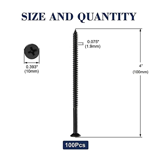 #12 x 4 Wood Screw 100Pcs 18-8 (304) Stainless Steel Screws Flat Head Phillips Fast Self Tapping Drywall Screws Black Oxide by SG TZH - size: #12 x 4"